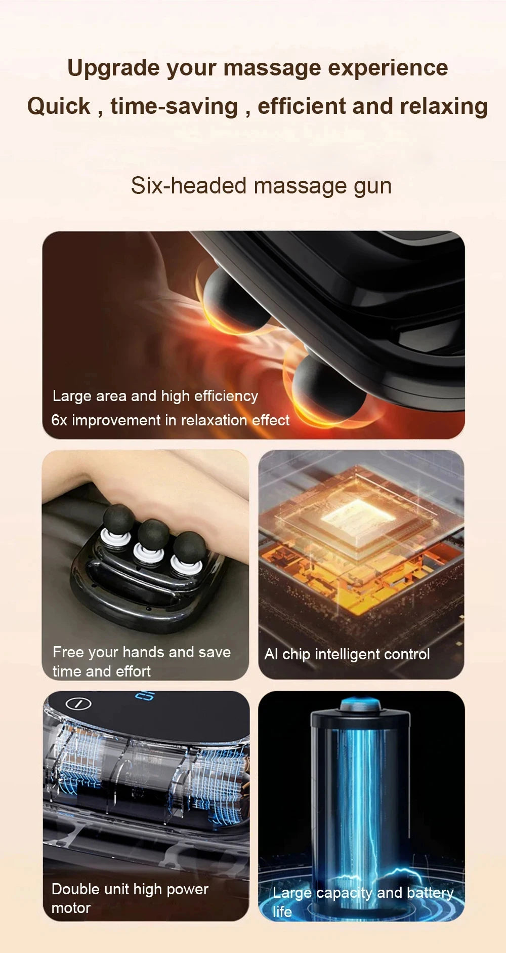 CalmSight™ 6-Head Deep Tissue Massage Gun – Percussion Therapy for Full Body Muscle Relief