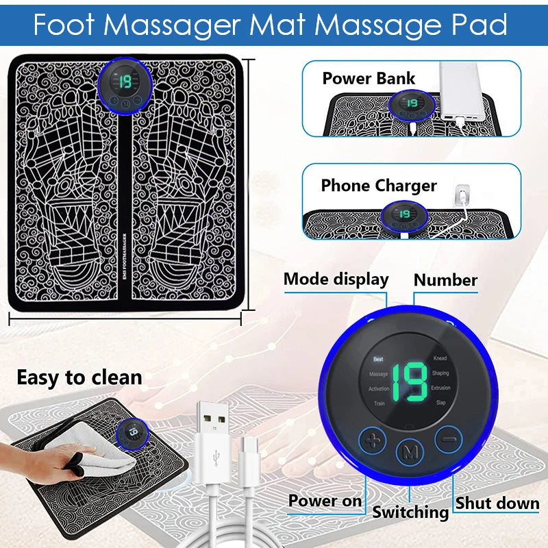 CalmSight™ EMS Foot Massager Pad – Portable Foldable Mat, 8 Modes & 19 Levels for Circulation & Pain Relief