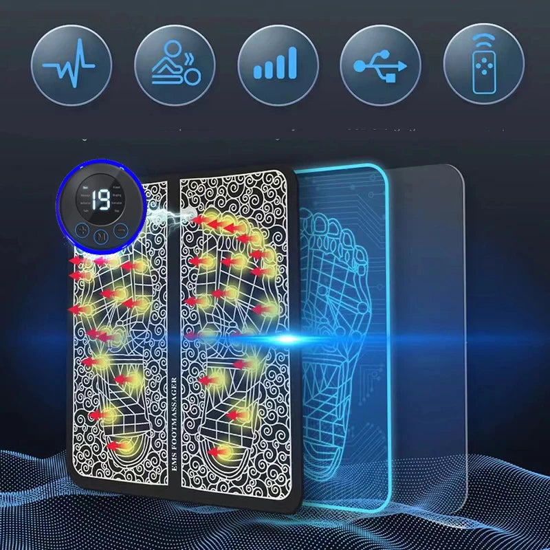 CalmSight™ EMS Foot Massager Pad – Portable Foldable Mat, 8 Modes & 19 Levels for Circulation & Pain Relief
