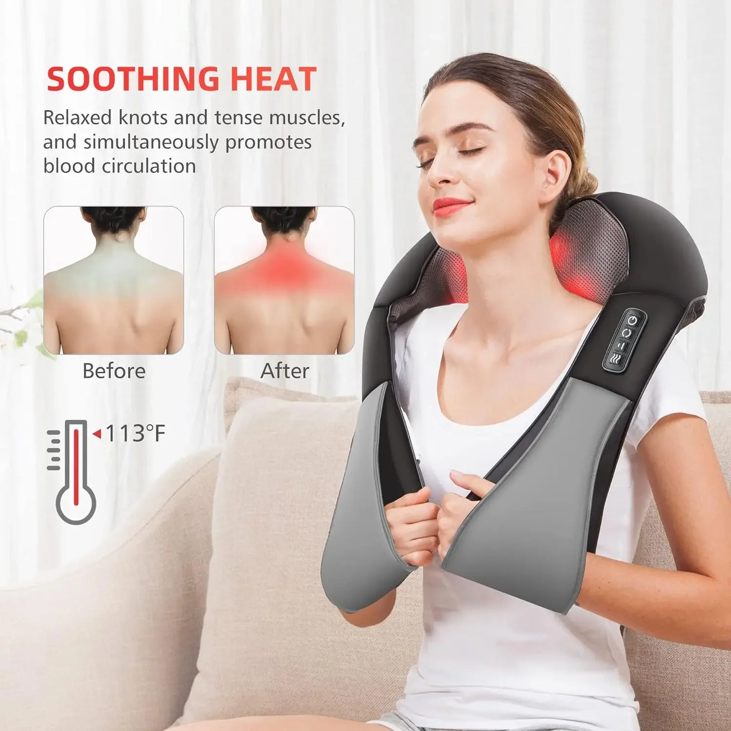CalmSight™ Heated Shiatsu Neck & Shoulder Massager – U-Shaped Electric Deep-Kneading Back & Neck Massager