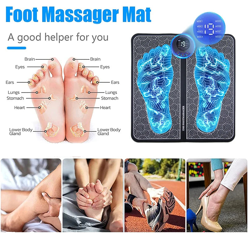 CalmSight™ EMS Foot Massager Pad – Portable Foldable Mat, 8 Modes & 19 Levels for Circulation & Pain Relief